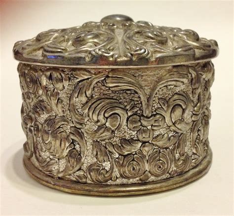 VTG Octagon Shape Silver Metal Trinket Jewelry Box W Lid 3”x 